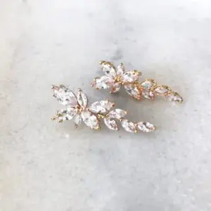 Aros flor cristal circón largo gold