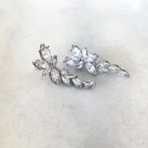 Aros flor cristal circón largo silver